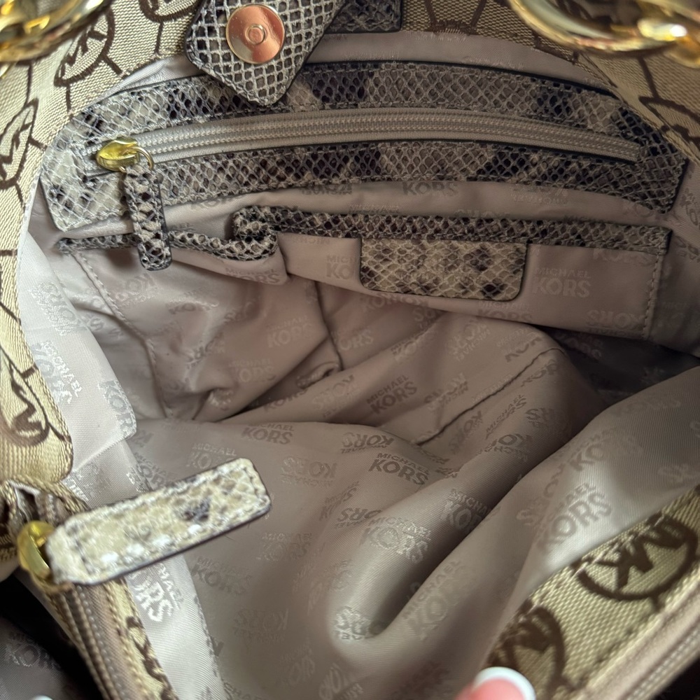 Michael Kors Monogram Snake Print Shoulder Bag - Picture 4 of 12